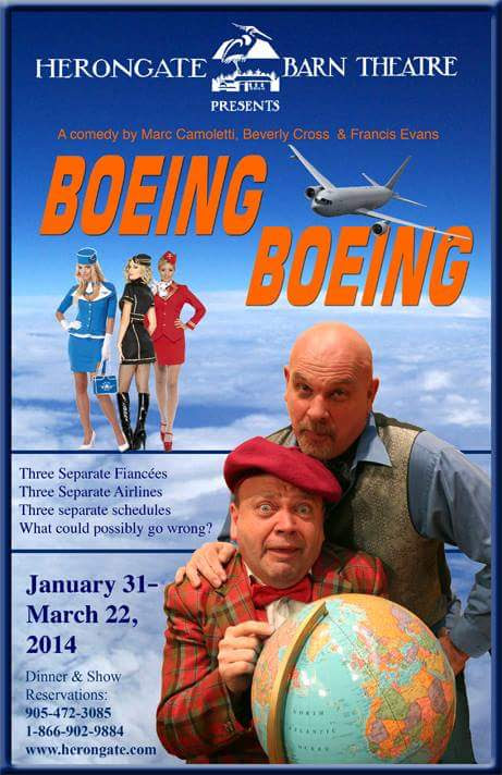 Boeing Boeing — Gideon Heath (credited as Bill Baker) as Bernard with Chris Cole as Robert, Herongate Barn Theatre, 2013–14