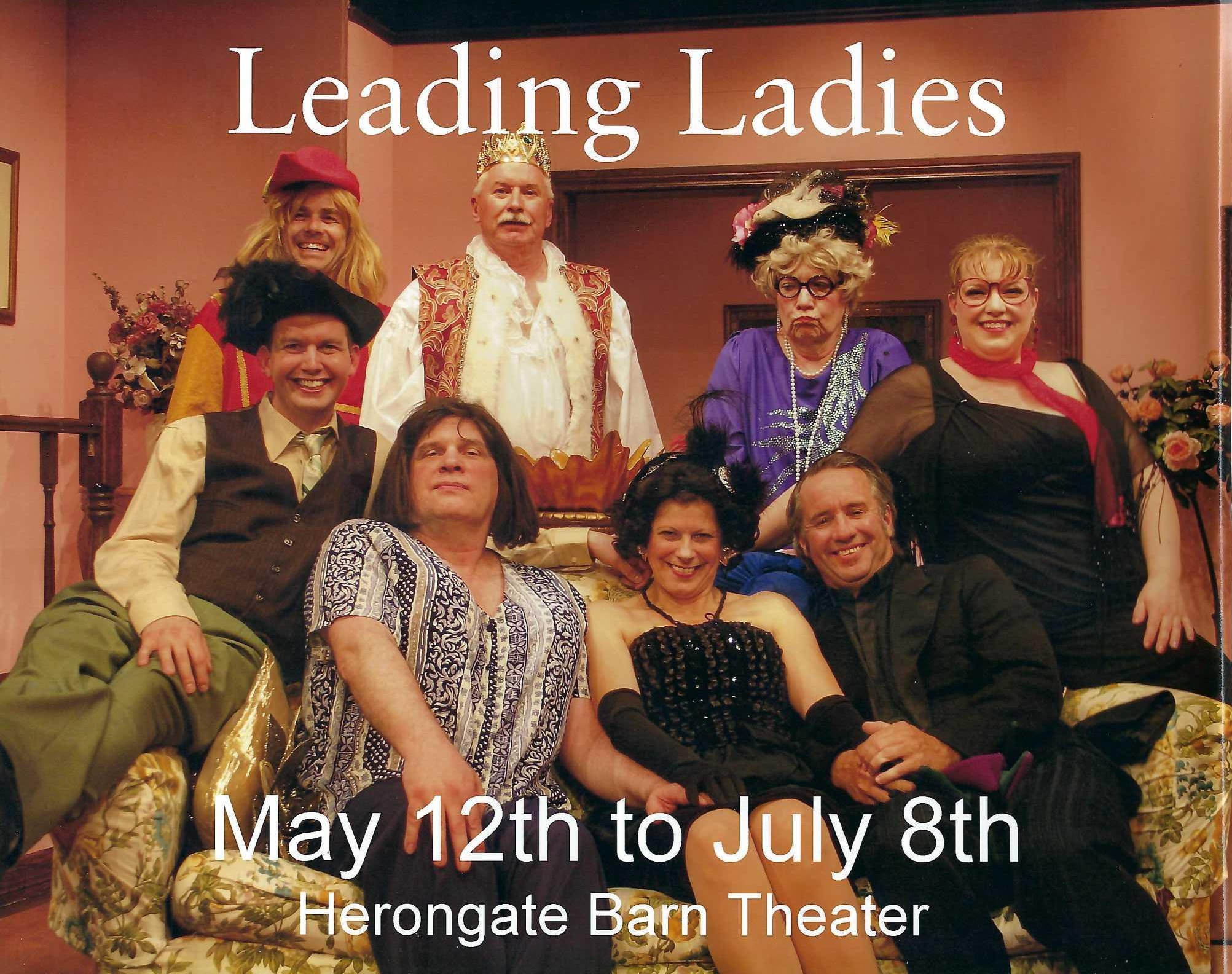 Leading Ladies — Gideon Heath (credited as Bill Baker), seated left, as Leo with the cast, Herongate Barn Theatre, 2011–12